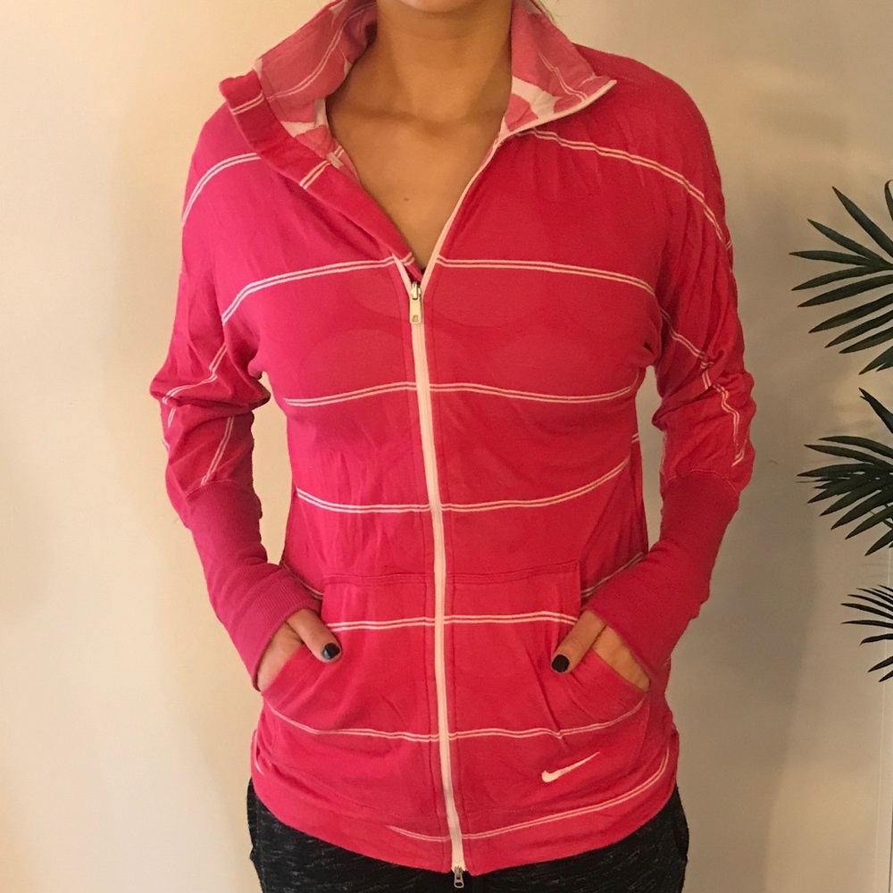 Nike Dri Fit Pink Long Sleeve Zip Up Jacket, Small